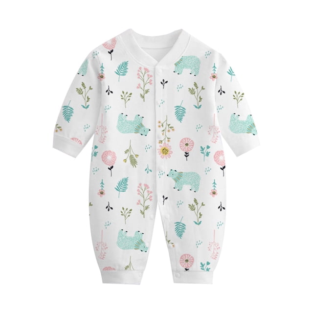 Fall/Winter Clothes, HVOBBTY Kid's Fashion Long Sleeve Soft Romper, Child Printing Born Button-Neck Long Sleeved Long Rompers White 59