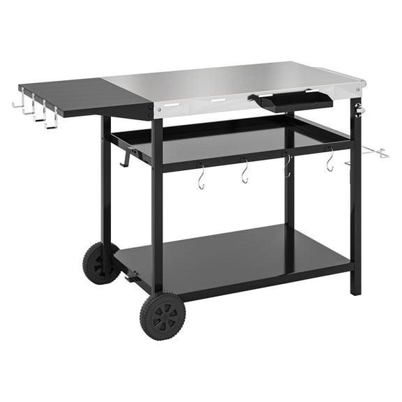 Outdoor Bar Cart Grill Table - Stainless Steel Prep Station with Wheels, Folding Side Table & Storage - Portable BBQ Serving Cart for Patio, Deck, Backyard