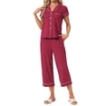 thumbnail image 2 of INSPIRE CHIC Women's Capri Pajamas Short Sleeve Button Down Tops with Pants 2 Piece Sleepwear Lounge Set with Pockets S Red, 2 of 6