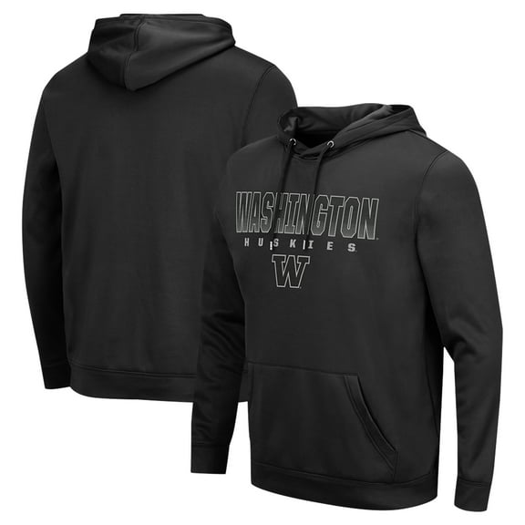 Men's Colosseum Black Washington Huskies Blackout 3.0 Pullover Hoodie