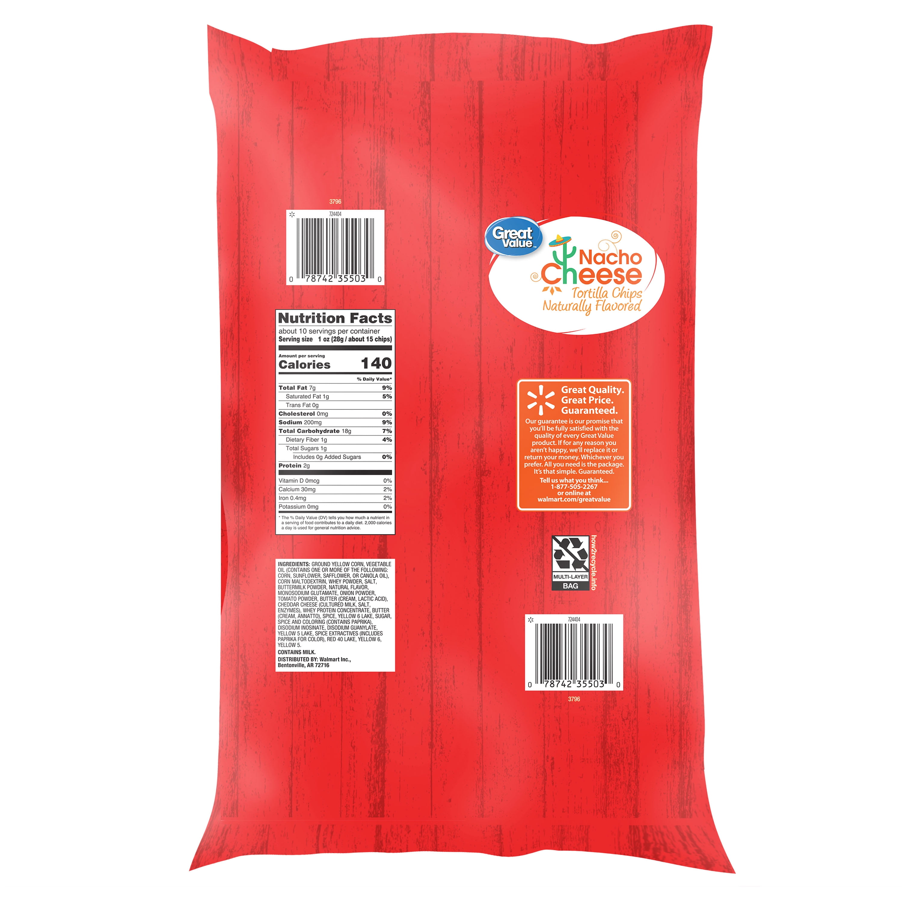 Great Value Nacho Cheese Tortilla Chips, 11 oz Bag