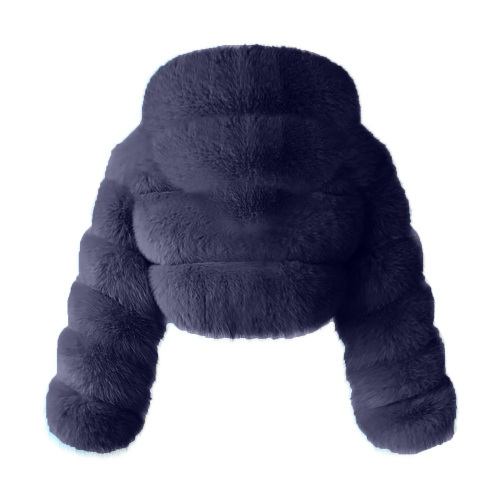 Brnmxoke Women Fluffy Faux Fur Coat Cropped Jackets Luxury Wedding Party Hooded Puffer Jacket Zip Up Winter Warm Fuzzy Teddy Jacket Overcoat Navy,XXXL