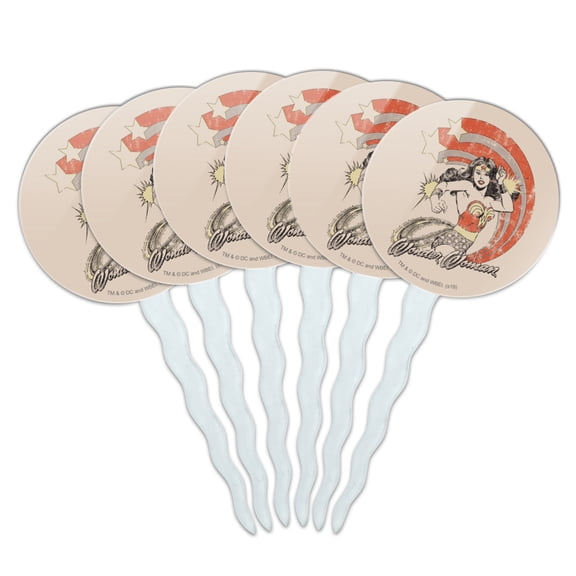 Wonder Woman Deflecting with Bracelets Cupcake Picks Toppers Decoration Set of 6