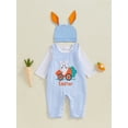 thumbnail image 4 of Okbabeha Newborn Baby Boy My First Easter Outfit Long Sleeve Romper Bunny Embroidery Plaid Overalls Jumpsuit Rabbit Ears Hat 3 Piece Spring Set, 4 of 8