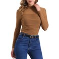 thumbnail image 1 of INSPIRAR CHIC Top de Malla para Mujer de Manga Larga Sólido con Cuello Alto y Panel Transparente con Fruncido Lateral Color Marrón, 1 of 6
