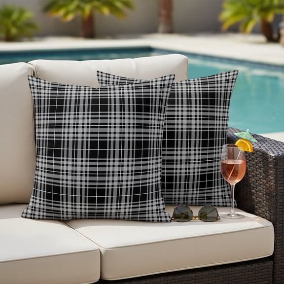Buffalo Plaid Outdoor Pillow Covers 18x18 Inch Throw Pillow Covers Set of 2 Waterproof Decorative Pillow Cases Black White Gray Farmhouse Gingham Striped Cushion Covers for Patio Furniture Garden