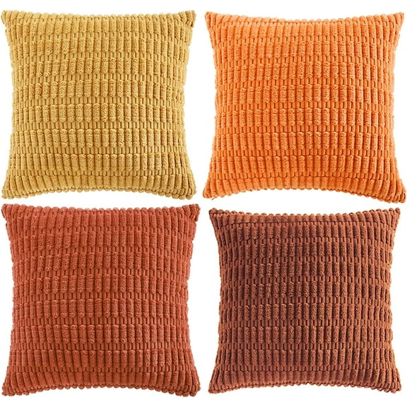 Soft Boho Pillow Decorative Cushion Cover Chenille Fabric Pack of 4 Pillowcases with Zipper, 18x18 InchBurnt Orange Series