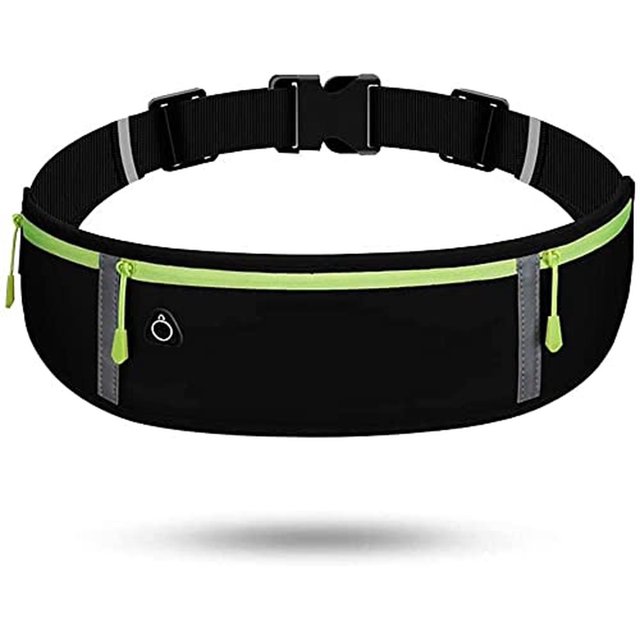Cinturón Reflectante LonEasy Negro con Bolso Impermeable y Conector para Auriculares para Hombres y