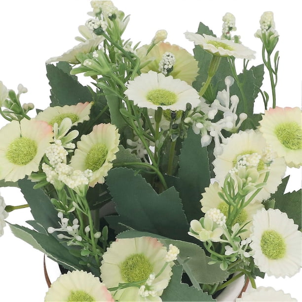 Small Artificial Plants Pots Mini Fake Potted Plants Faux Daisy Ornament Home Indoor Outdoor Decor 7146B 01 Yellow with White Vase