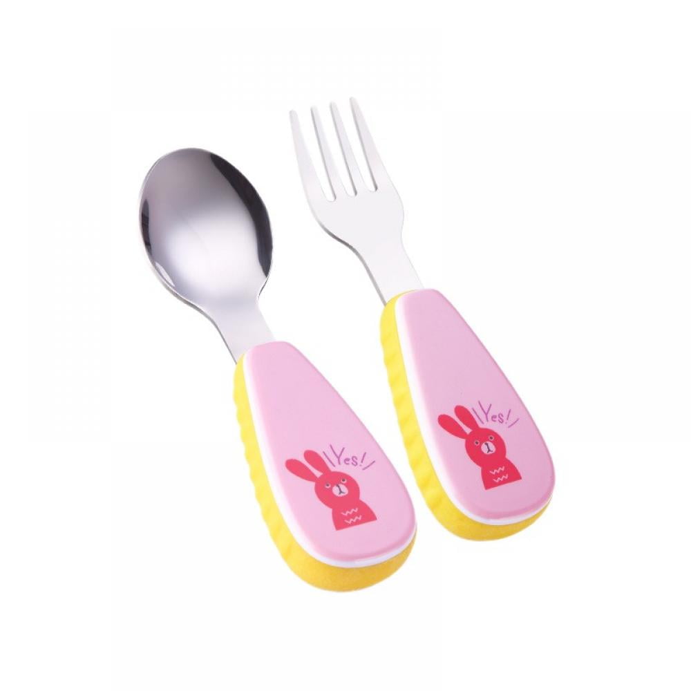 Hequsigns 3pairs Toddler Spoons and Forks Set, Stainless Steel Kids Utensils with Portable Travel Case, Silverware and Dishes for Baby Self-Feeding