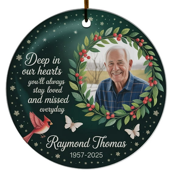 Deep in Our Hearts You'll Always Stay Loved Glass Christmas Ornament 2025, Custom Name Text Photo Memorial Glass Christmas Ornament Gifts for Loss of Loved One