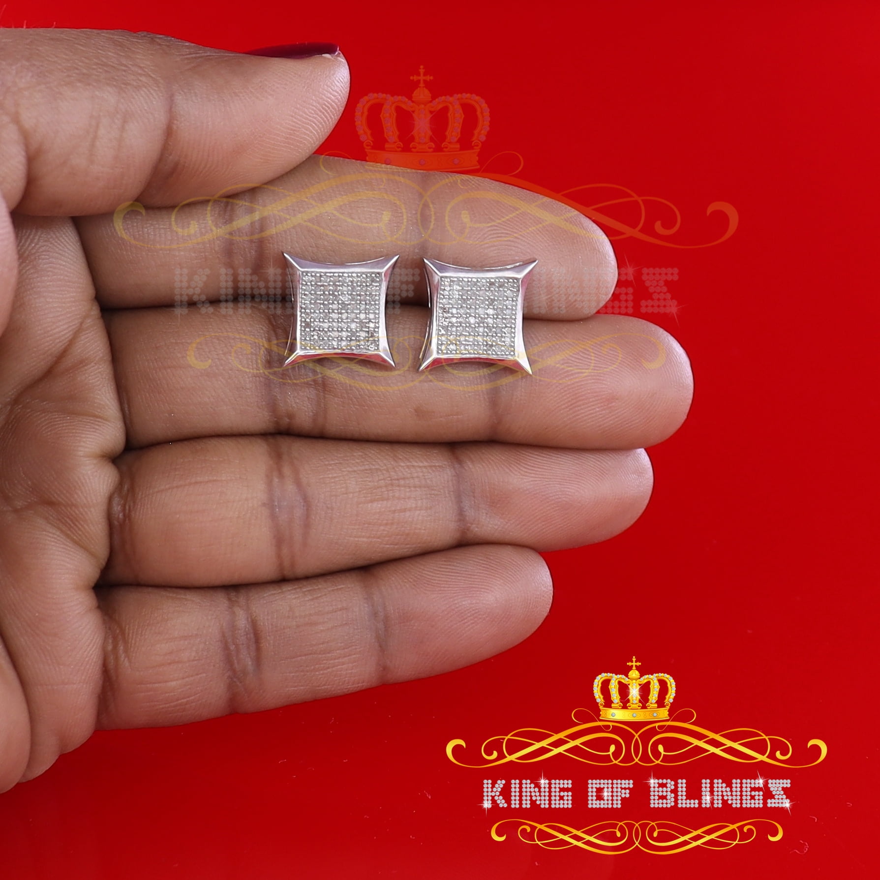 King of Bling's 925 Sterling Silver 0.33ct Diamond Stud For Women's/Men's White Kite Earrings