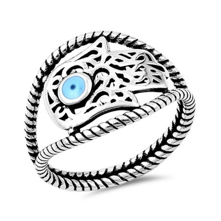 Sterling Silver Hamsa Ring - Sterling Silver Women's Bali Filigree Hand of God Hamsa Ring (Sizes 5-10) (Ring Size 5)