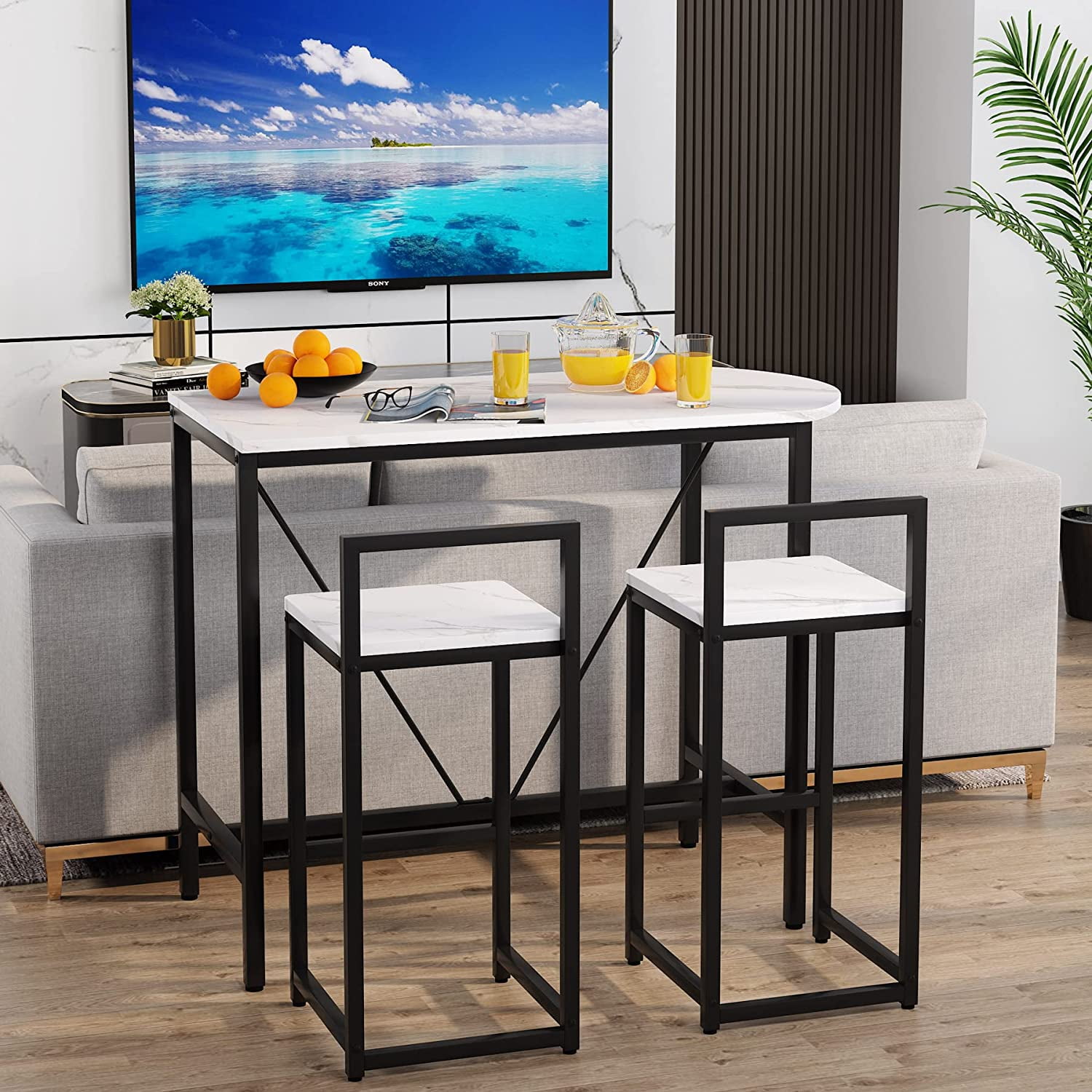 Tribesigns 3 Piece Bar Table Set Kitchen Pub Dining Table with 2