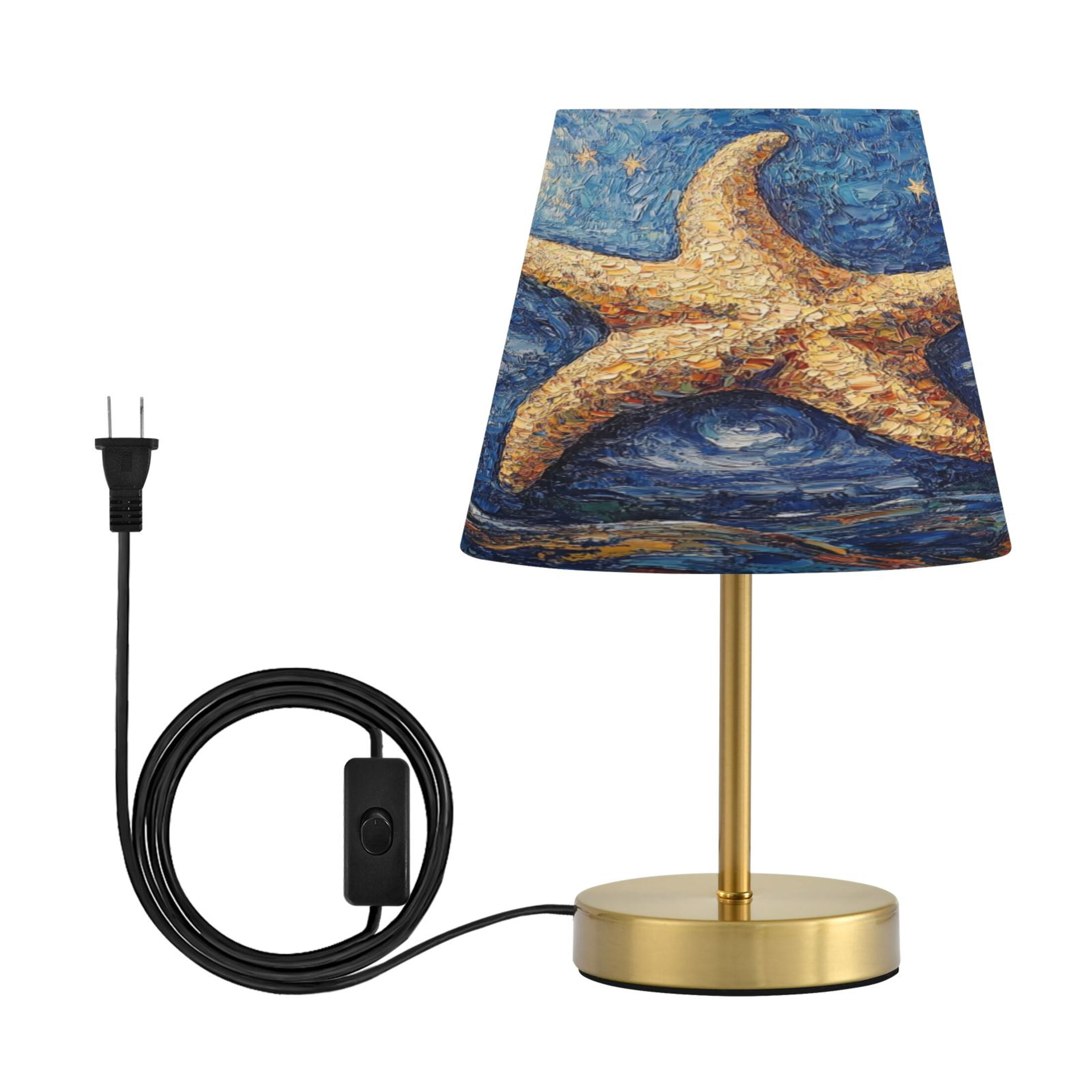 Wobogo Giant Starfish Oil Painting Table Lamps Three-channel Adjustable Lighted Antique Brass Metal Base Simple Modern Style for Bedroom Nightstands Living Room and Office