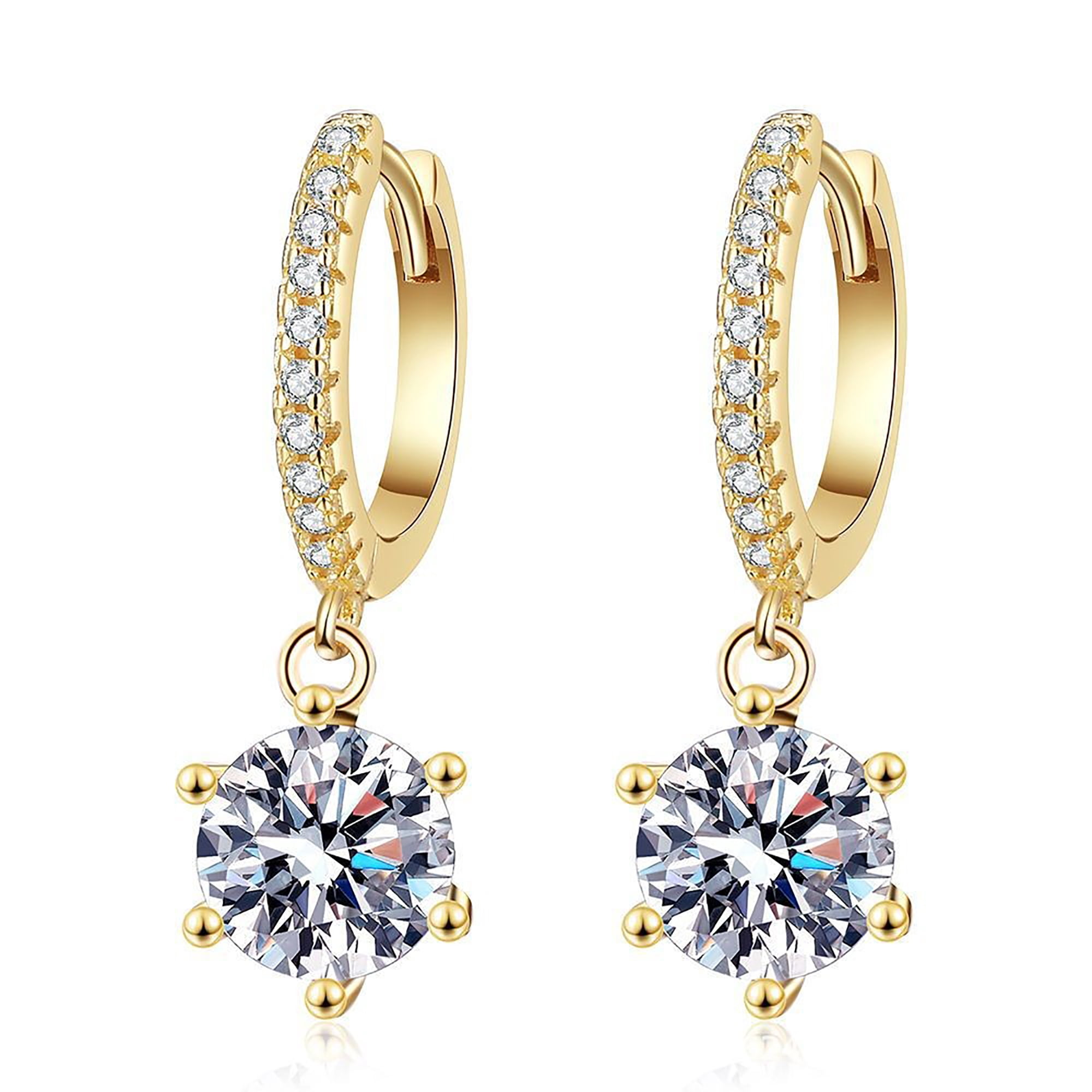 Moissanite Earrings for Women Hypoallergenic Drop Dangle Earrings D Color Round Cut Earrings 18K Yellow Gold Plated S925 Sterling Silver Earrings 1.0ct Leverback