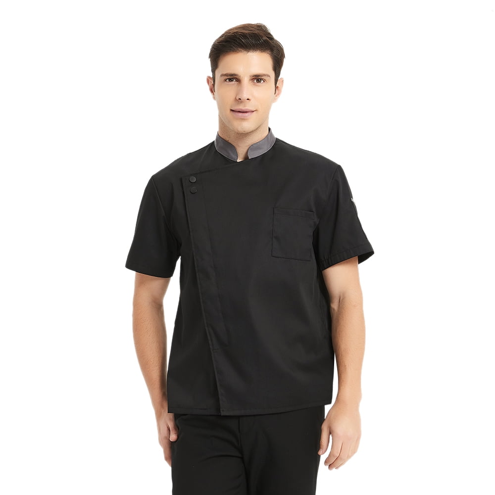 Black Unisex Chefs Jacket Short Sleeves Press Stud Close 