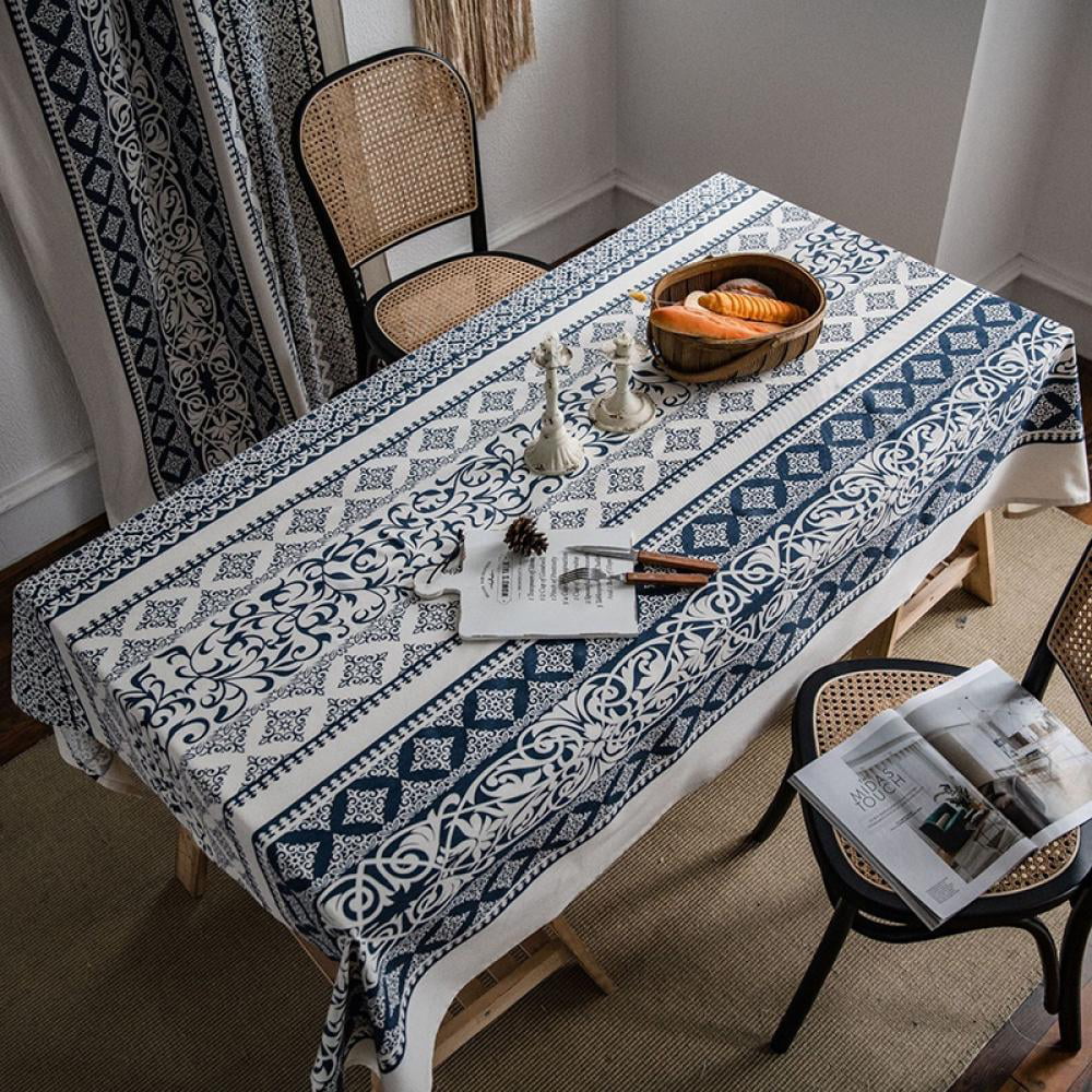 Cotton Linen Tablecloth Floral Table Cover Fabric Country Home Decor Retro 