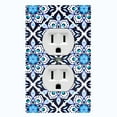 thumbnail image 1 of Metal Light Switch Plate Cover White Blue Mandala Flower Tile Pattern MDL031, 1 of 13
