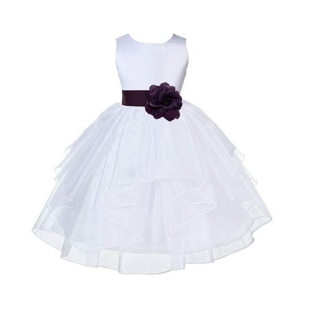

Ekidsbridal White Plum Shimmering Organza Christmas Party Bridesmaid Recital Easter Holiday Wedding Pageant Communion Princess Birthday Clothing Baptism 4613T size 6-9 month Flower Girl Dress