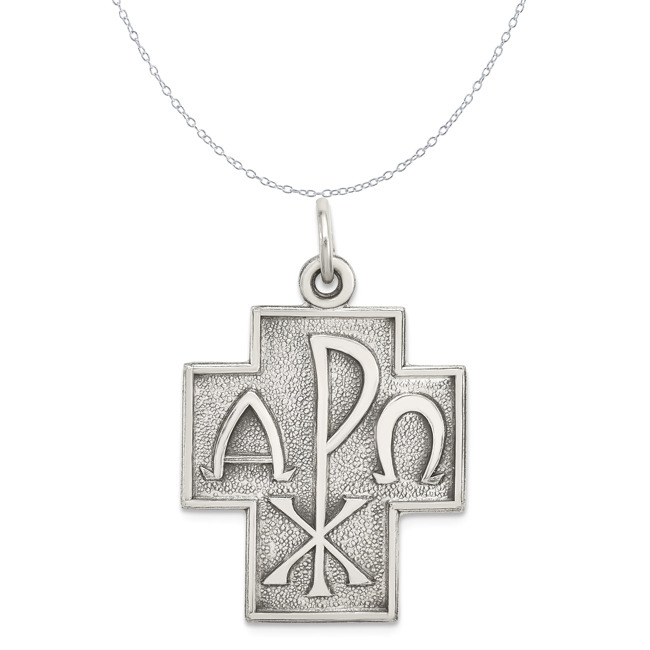 White Sterling Silver necklace with pendant 18 in Antiqued Abide ...