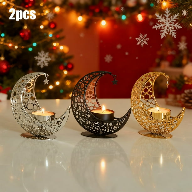 Paquete de 2 para incienso de metal estrella de luna creciente – Decoración de mesa de oro con hierro negro, candelaria celestial hecha a mano, adorno de salón de 4,3"