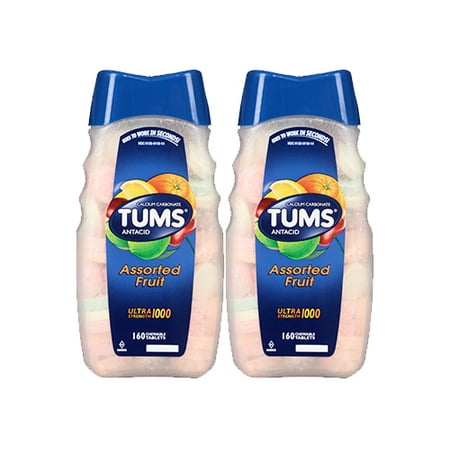 (2 Pack) TUMS Antacid Chewable Tablets for Heartburn Relief, Ultra Strength, Assorted Fruit, 160