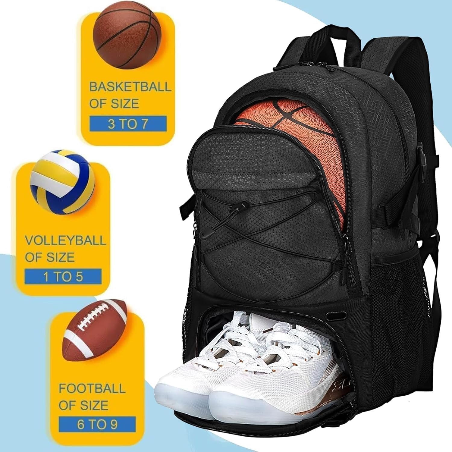 Basketball Backpack with Ball Compartment - Large Basketball Bag with Shoes compartment  Equipment Bag for Soccer Ball,Volleyball,Gym,Outdoor,Travel