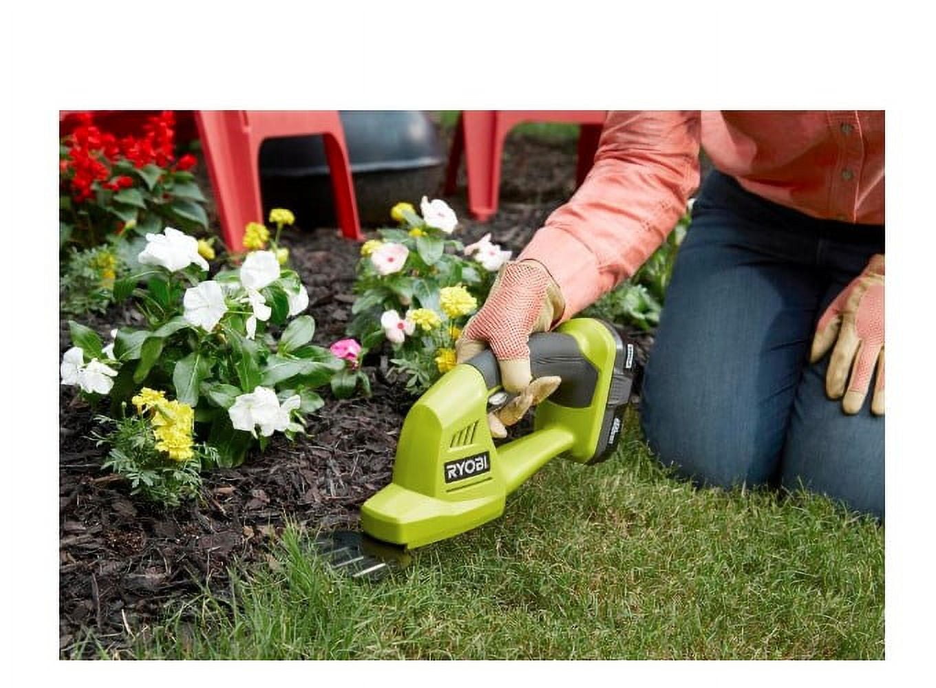 Ryobi 8” 18 Volt Battery Powered Power Hedge Trimmer, 2-in-1 Shear/Shrubber Tool