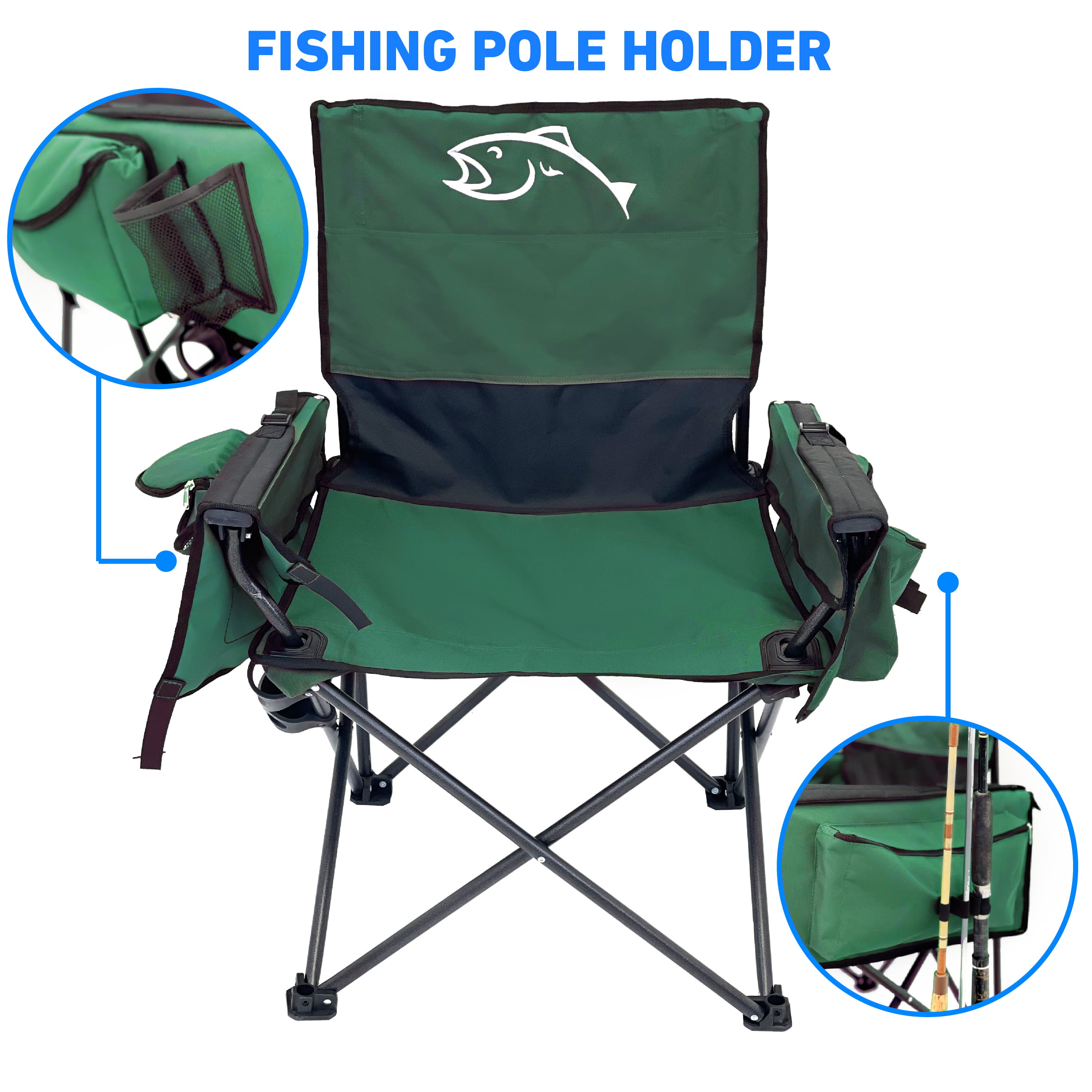 Fishing Chair with Rod Holder Built In Cooler Hands Free Fishing