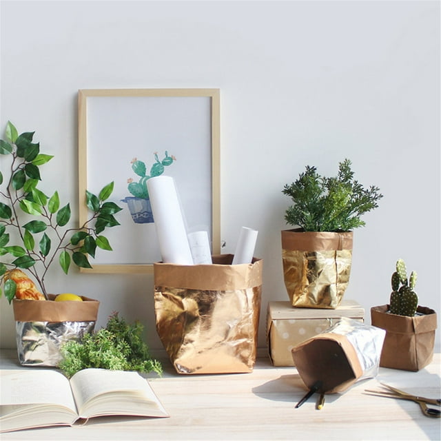 Pot de Plante en Papier Kraft Lavable, Sac de Rangement Réutilisable pour la Maison, Durable, Multifonctionnel, pour Jardinage, Plantation de Fleurs, Écologique, Matériau Robuste, Utilisation Cuisine/bureau, Pack en Vrac, Biodégradable