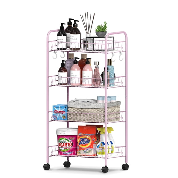 4 Tier Rolling Cart with Wheels,Metal Utility Storage Rack for Indoor