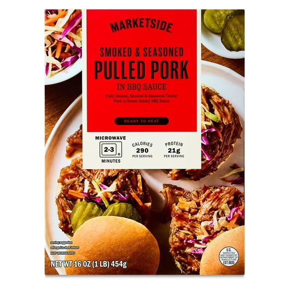 Marketside Ready to Heat Smoked & Seasoned Pulled Pork in BBQ Sauce Packaged Meal, 16 oz