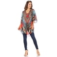 thumbnail image 5 of Sakkas Sloane Women's Printed V Neck Loose Fit Casual Circle Top Blouse with Ties - AM107-Multi - One Size, 5 of 5