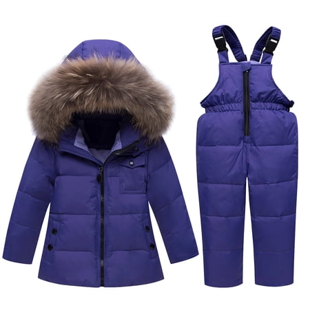 Ruyang Toddler Girls Snowsuit 2-Piece Ski Suit Insulated Down Coat Hooded Puffer Jacket and Snow Bib Pants Winter Outfit
