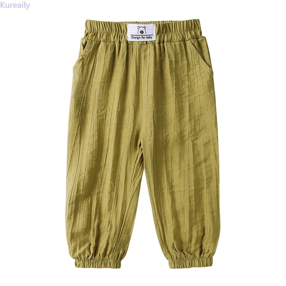 Kureaily Toddler Kids Boy Girl Casual Basic Plain Soft Trousers Baby Spring Summer Comfy Linen Pants 18-24 Months