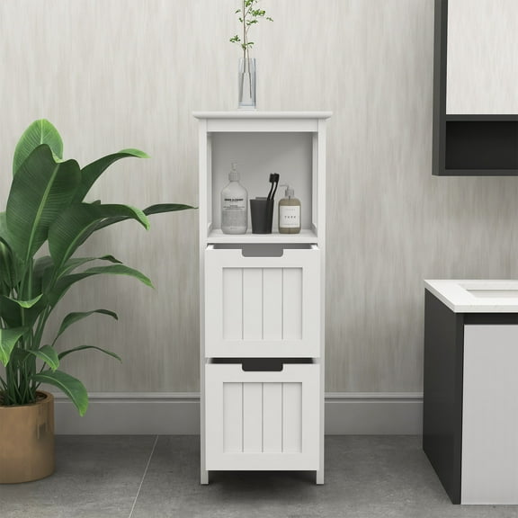 Bathroom Storage Freestanding Wood Storage Organizer Cabinet with 2 Drawers and 1 Storage Shelf, White