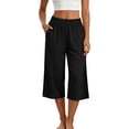 thumbnail image 2 of Yuanlook Women's Cropped Wide Leg Pants, Elastic Waist Large Patch Pockets Relaxed Capri Pants for Casual Outings and Weekend Gatherings S‑XXL, 2 of 9