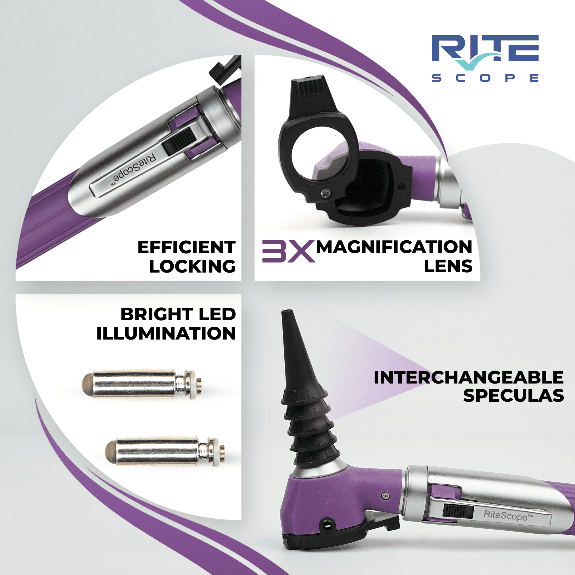 RiteScope Otoscope with Light - Compact Size - Purple