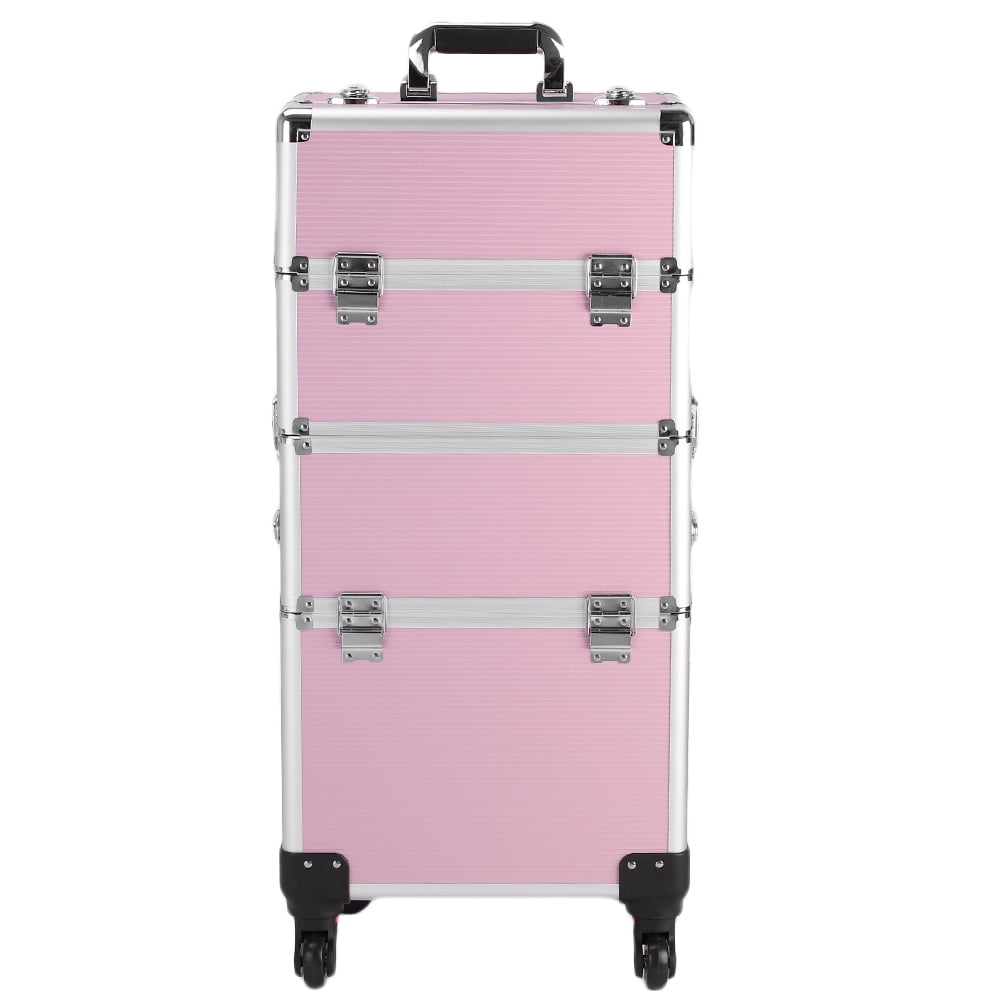 3pcs Trolley-Style Makeup Case with Universal Wheels Aluminum Alloy Cosmetic Trolley Case, Pink 14.2*9.4*41in