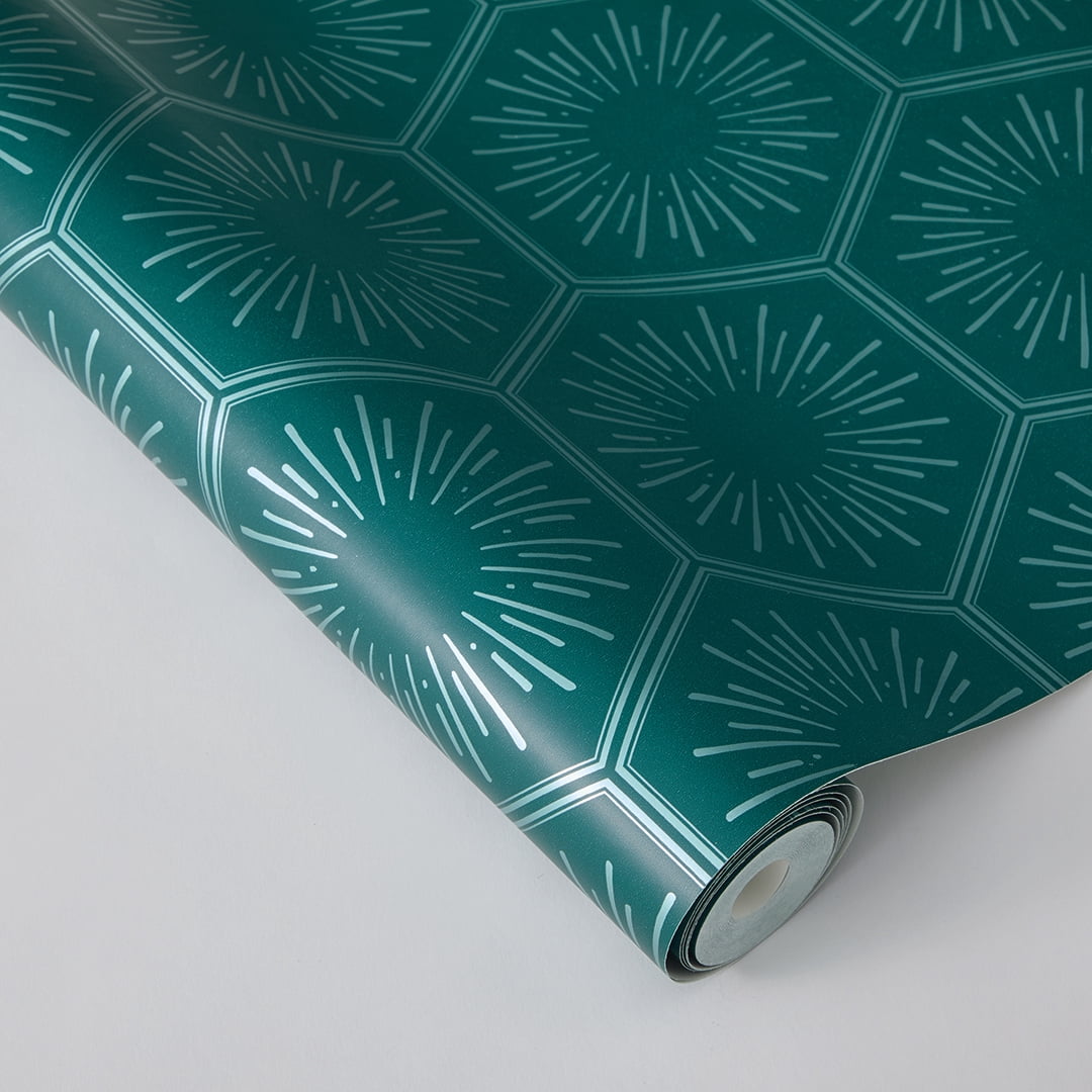 Tempaper Hello Sunshine Metallic Teal Peel and Stick Wallpaper, 20.5" x 16.5'