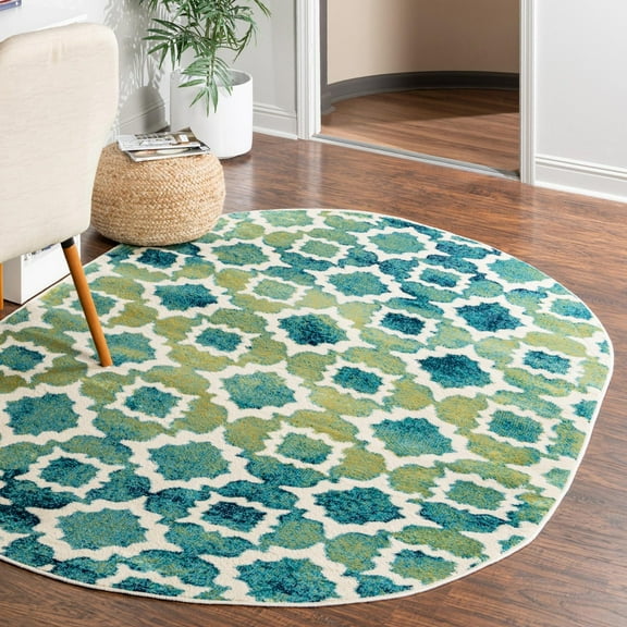 Unique Loom Azalea Collection Area Rug - Dodd (5' 3" x 8' Oval Blue/Yellow)