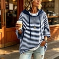 thumbnail image 4 of Hueook Fall Hoodies for Women Striped Print Drawstring Long Sleeve Casual Sweatshirt with Pockets Navy S, 4 of 8