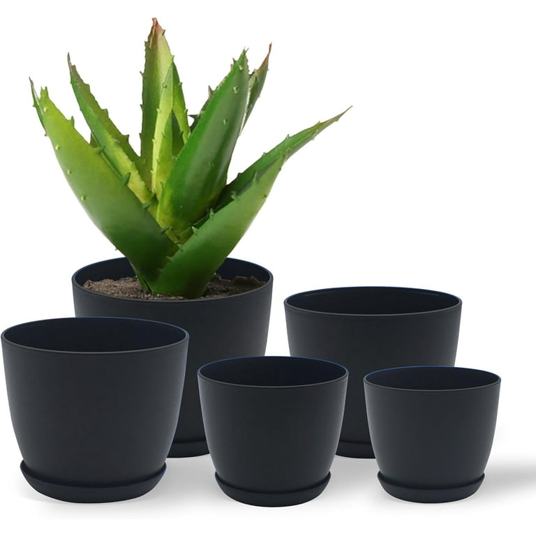 Campior Plastic Plant Pots with Drainage, 5-Pack Black photo 1