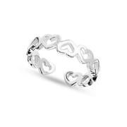 LeCalla 925 Sterling Silver Toe Rings Hypoallergenic Cut-Out Open Multi-Heart Linked Adjustable Silver Toe Rings for Women - Mothers Day Gifts