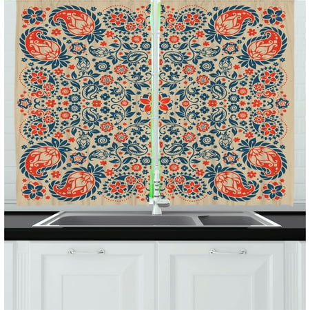 - Paisley Curtains 2 Panels Set, Islamic Arabesque Floral Pattern Cultural Folk Persian Middle Eastern Print, Window Drapes for Living Room Bedroom, 55W X 39L Inches, Red Beige Blue, by Ambesonne