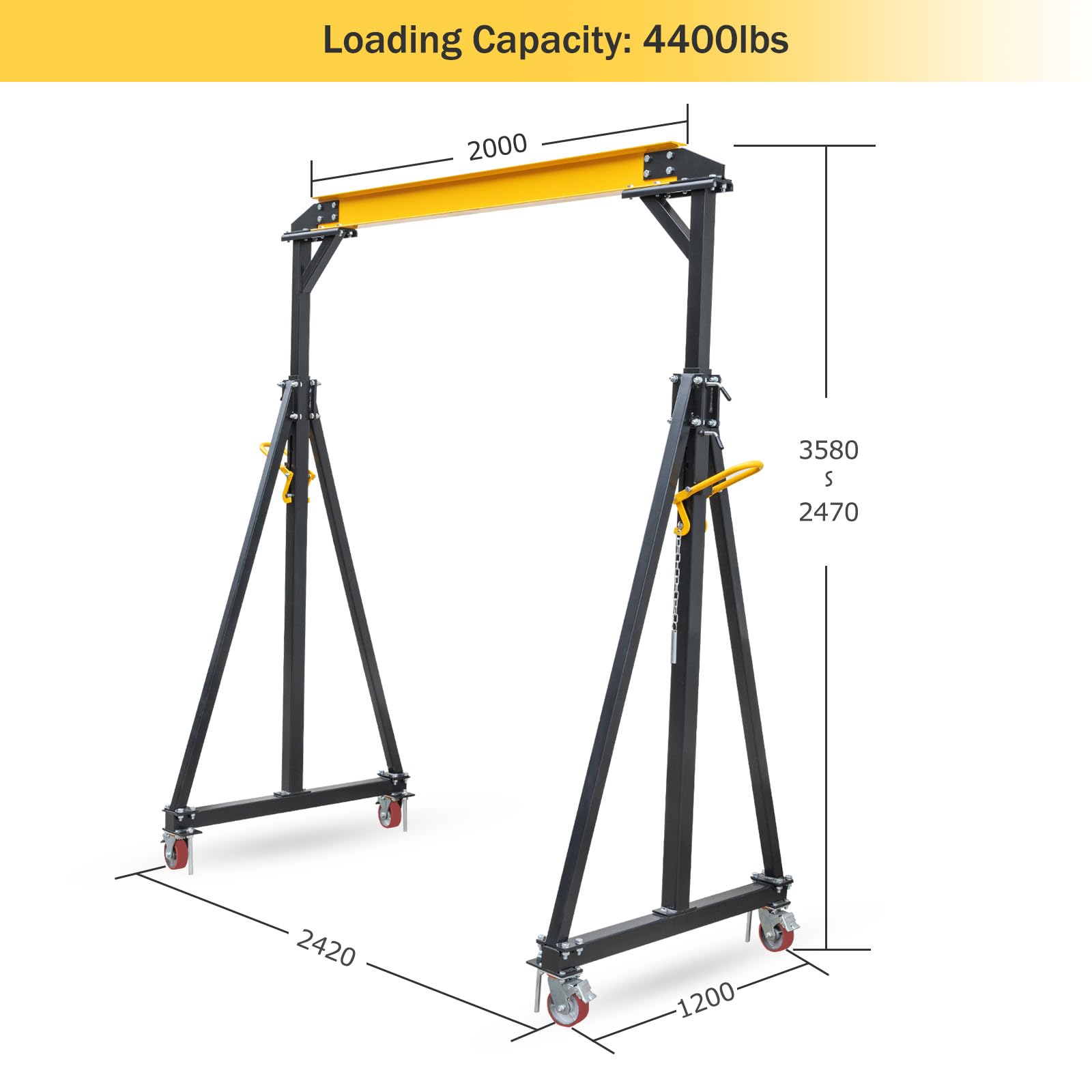Yeshouse 2 Ton Adjustable Gantry Crane – Portable Overhead Hoist 4400 lbs Capacity, 97"–141" Height Range for Warehouse, Factory, Construction & Auto Repair