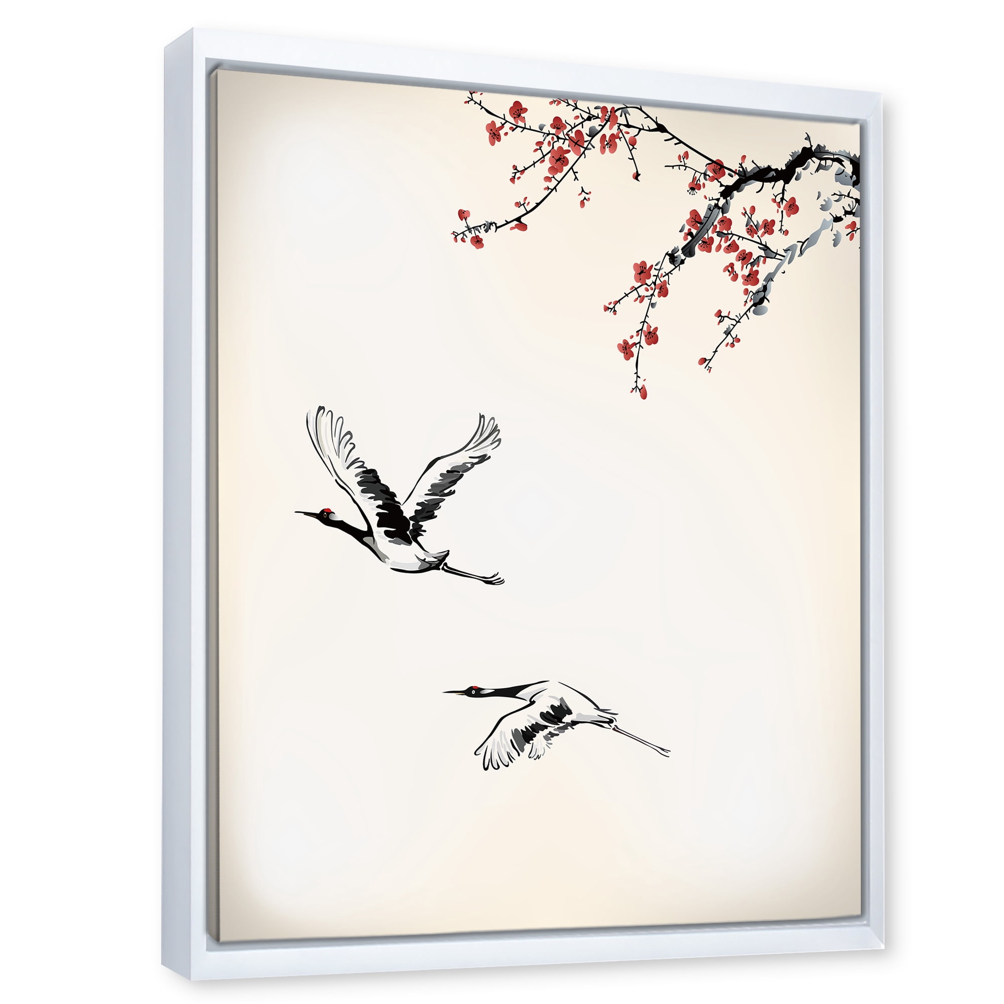 Designart 'Flying Two Sweet Winter Birds' Traditional Framed Canvas Wall Art Print