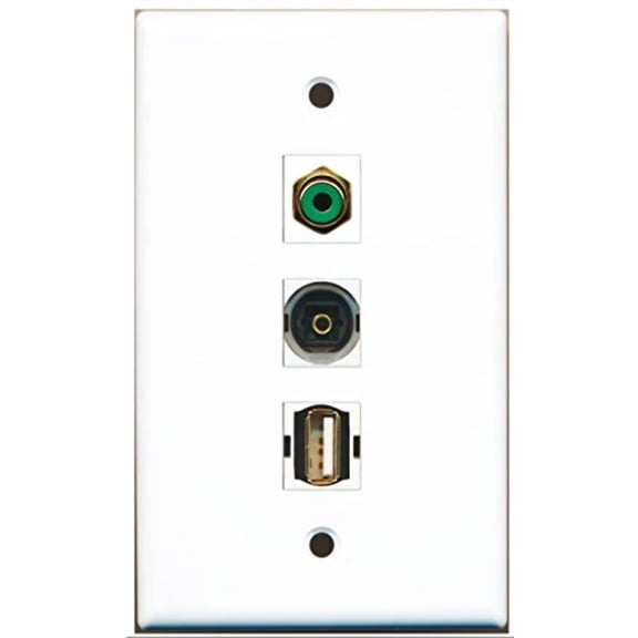 RiteAV - 1 Port RCA Green and 1 Port USB A-A and 1 Port Toslink Wall Plate