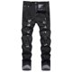 thumbnail image 2 of Pantalones vaqueros de longitud completa, tendencia de moda para hombres, pantalones vaqueros elásticos ajustados con lazo elástico, pantalones vaqueros de pierna recta pequeña para hombres, 2 of 9